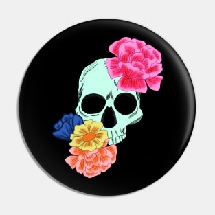 Light Green Skull with Neon Pink yellow orange and blue flowers Pin