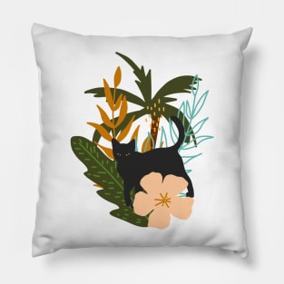 Tropical Black Cat Pillow