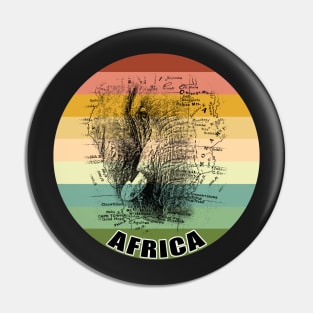 Elephant Face on Vintage Africa Map Against Retro Sunset Pin