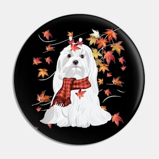 Maple Dog Leaf Fall Hello Autumn Funny Maltese Lover Pin