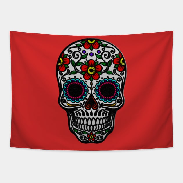 Floral Sugar Skull Tapestry by theboonation8267