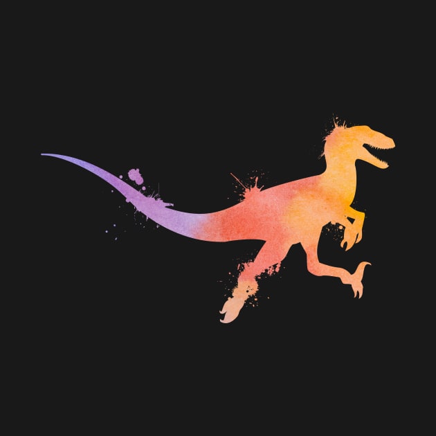 Utahraptor or Velociraptor Jumping Watercolor by FalconArt