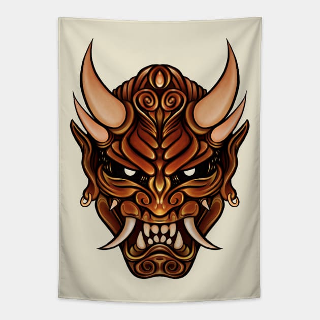 Rage of the Oni - Japanese Yokai Mask Tapestry by MonoMano