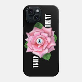 Pink spooky rose trick or treat (black background) Phone Case