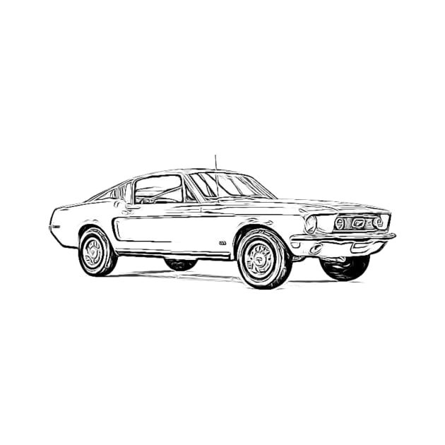 69 Mustang Fastback Wireframe by Auto-Prints