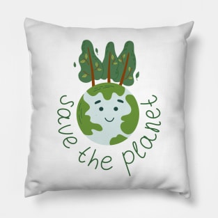 Planet Earth with smiling face and trees Pillow