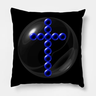 Blue Cross in Glass Ball Pillow