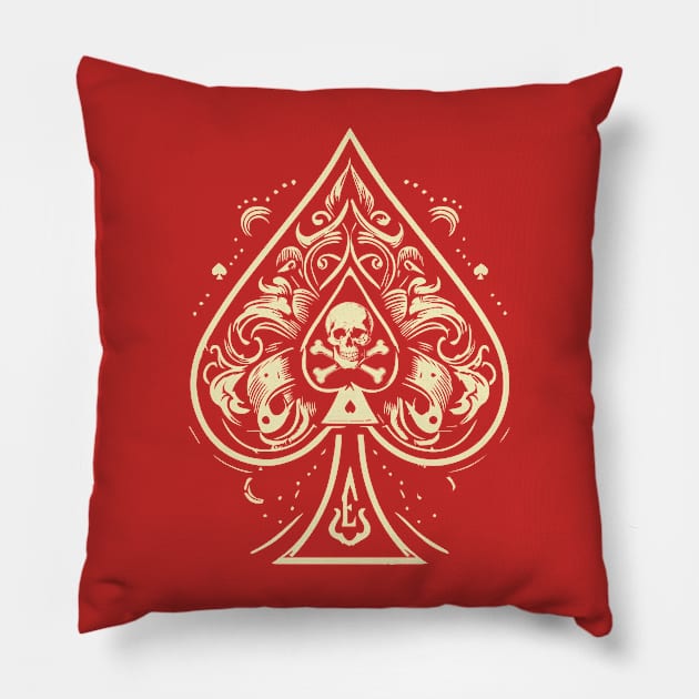 The Ace of Spades with a Skull & Crossbones Pillow by KO&ZO