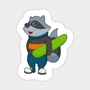 Racoon as Snowboarder with Snowboard Magnet