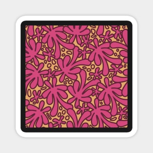 Modern abstract Matisse inspired design in beautiful dusky pink and burgundy on a mango yellow background Magnet