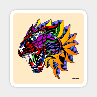 tribal tiger in tattoo mask pattern in aztec ecopop wallpaper art Magnet