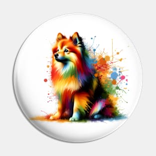 Colorful Finnish Spitz in Splashed Paint Art Style Pin