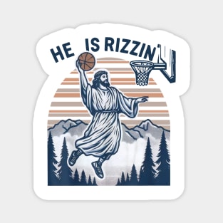 He Is Rizzin Basketball Jesus Retro Easter Christian Magnet