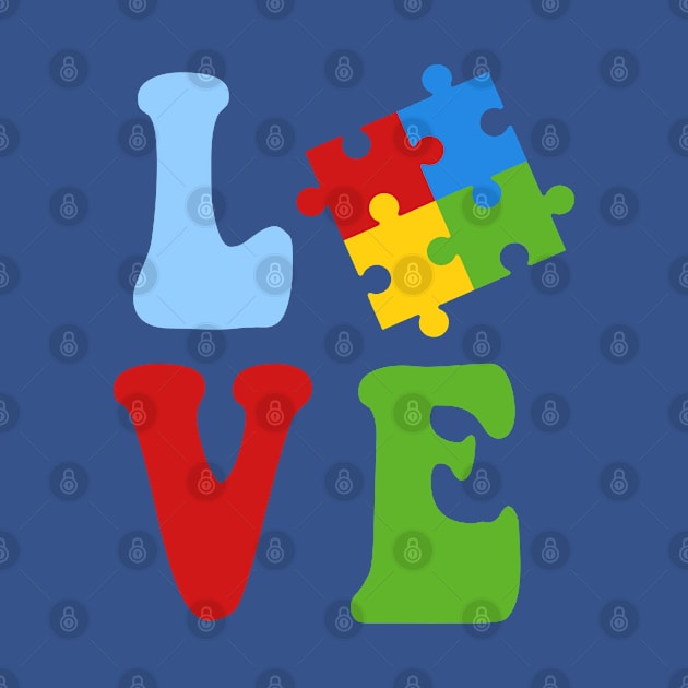 Love written with puzzle piece for autism awareness by A Zee Marketing