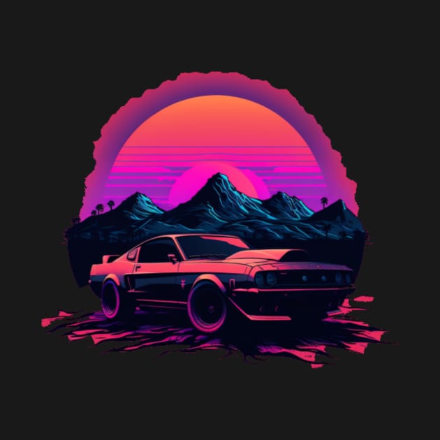 Ford Mustang Shelby synthwave sunset by SpaceCars