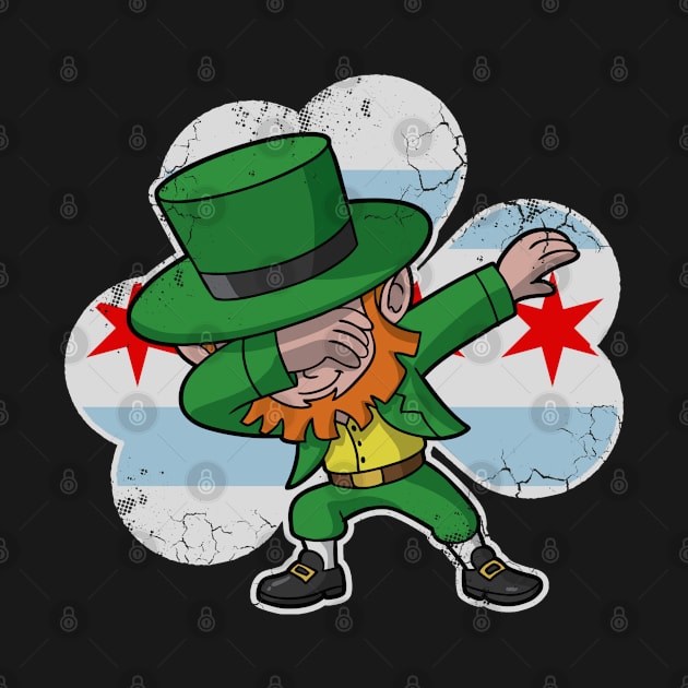 Chicago Flag Irish Shamrock Dabbing Leprechaun by E