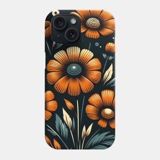 Orange Floral Illustration Phone Case