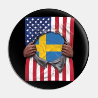 Sweden Flag American Flag Ripped - Gift for Swede From Sweden Pin