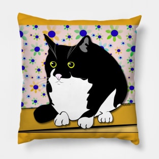 Cute Tuxedo Fatty Cat Sitting on the Bench  copyright TeAnne Pillow