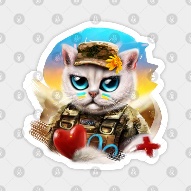 Ukrainian Army medic cat with red heart Magnet by Marysha_art