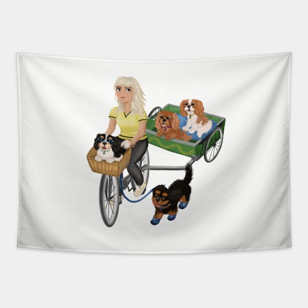 Four Cavaliers Biking and Being Active Tapestry by Cavalier Gifts