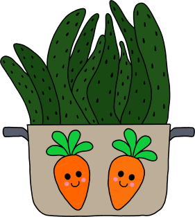 Cute Cactus Design #179: Succulent In Cooking Pot With Carrots Magnet