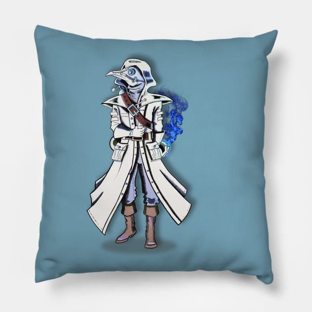 Plague Doctor: Blue FX Pillow by Christopher Bendt