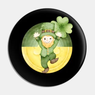 Leprechaun Irish Man with gold, green rainbow with clover. Enjoy St. Paddy's Day! Pin