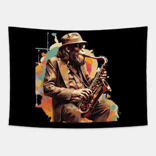 Monkey Playing Saxophone Tapestry