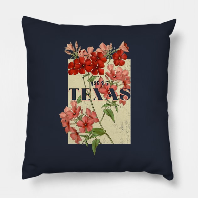 Texas 1845 Retro Floral Pillow by Pico Originals