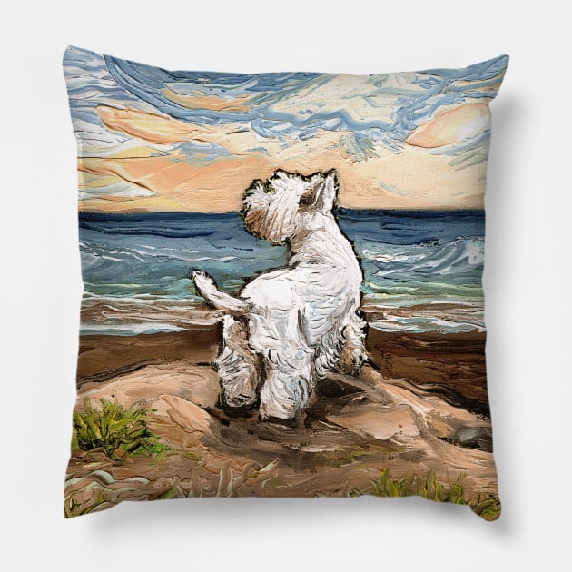 Beach Day - Westie Pillow by sagittariusgallery