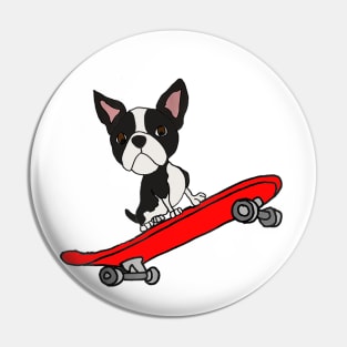 Boston Terrier On Skateboard Pin