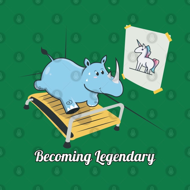 Becoming Legendary, Funny Rhino Unicorn Workout Gym Cartoon by Luxera Wear