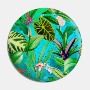 Stylish Tropical floral leaves and foliage botanical illustration, botanical pattern, tropical plants, aqua blue leaves pattern over a Pin