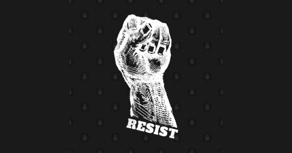 RESIST Resistance Fist + Text Rebel Design White Resist Sticker
