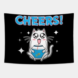 Cute Cheers Cat Drinking Fishbowl Beer Drinker Tapestry