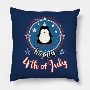 Happy 4th of July Cute Penguin Pillow