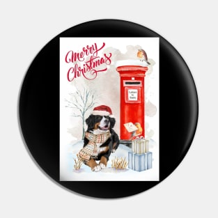 Bernese Mountain Dog Merry Christmas Santa Dog Pin