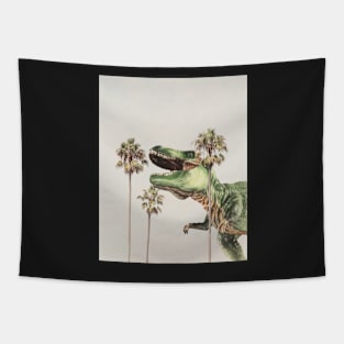 Green dinosaur and palms Tapestry