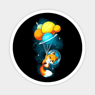 Cute Cool Funny Fox with Balloons in Space animal lover quote artwork Magnet