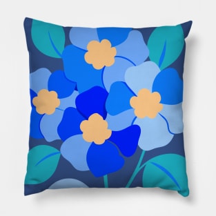 Blue Hydrangea Flowers Minimalist Retro Pillow