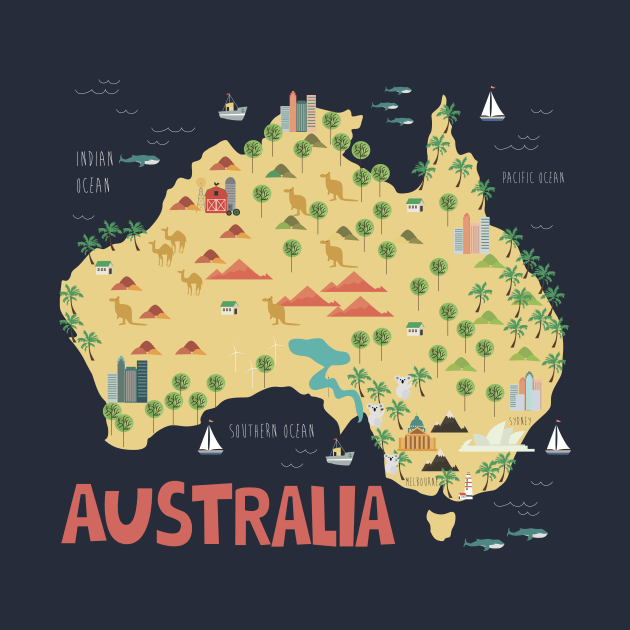 Australia Illustrated Map by JunkyDotCom