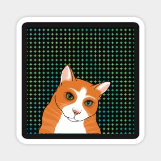 The Cute Ginger cat is watching you from an abstract pattern background Magnet