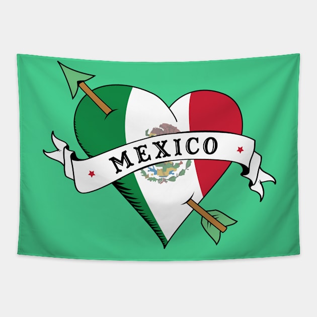 I Love Mexico Flag Heart Tattoo Flash Tapestry by PUFFYP