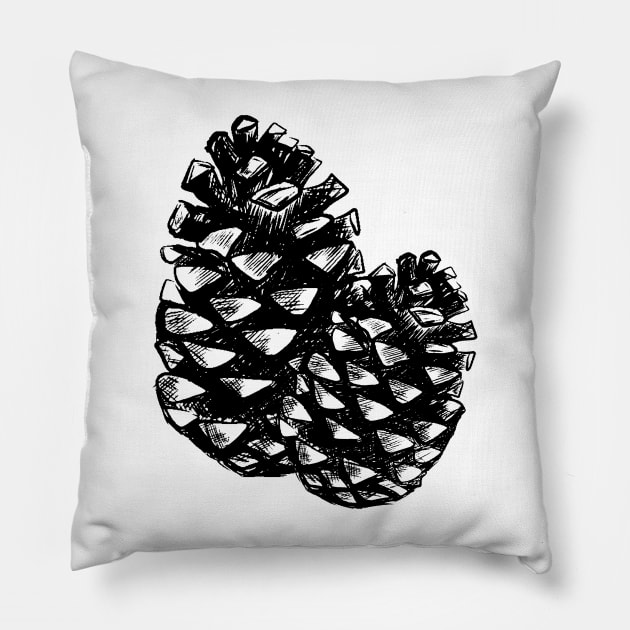 Two pinecone hand-drawing Pillow by Kisho