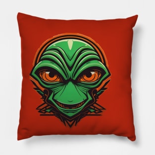 Green Alien Orange Eyes Neon Retro Halloween Pillow