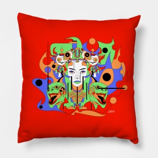 paninaro metal madness in ecopop abstract woman kaiju dinosaur Pillow