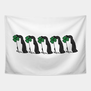 Five Penguin Holding Shamrock for St Patricks Day Tapestry