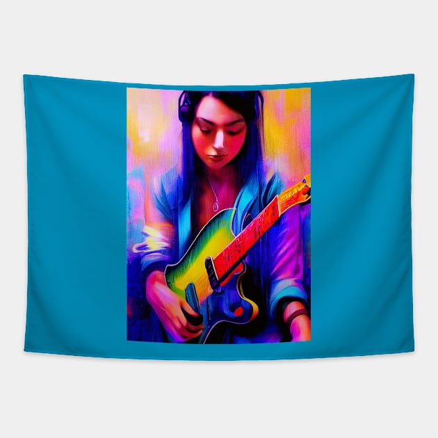 Girl On Guitar Glitch Art Rectangle Design Tapestry by Edongski303 Teepublic Merch