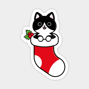 Cute Tuxedo Cat Inside a Christmas Stocking Magnet